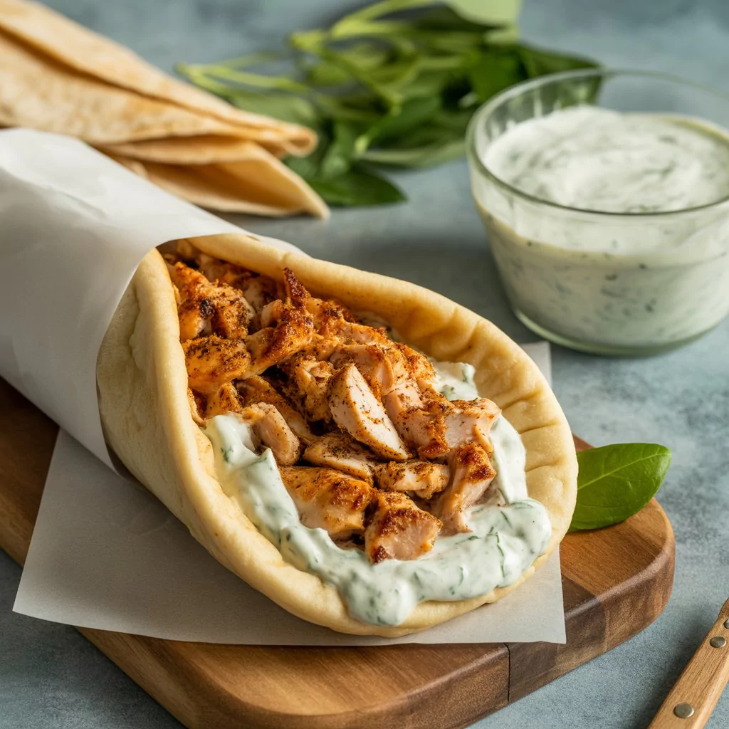 Delicious Chicken Gyros with Creamy Tzatziki Sauce on Pita Bread