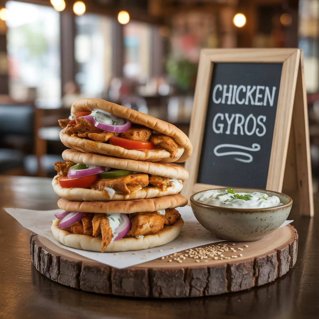 Chicken Gyros with Tzatziki Sauce – A Taste of Greece at Home 3 Authentic Greek Chicken Gyros Wrapped in Soft Pita with Tzatziki