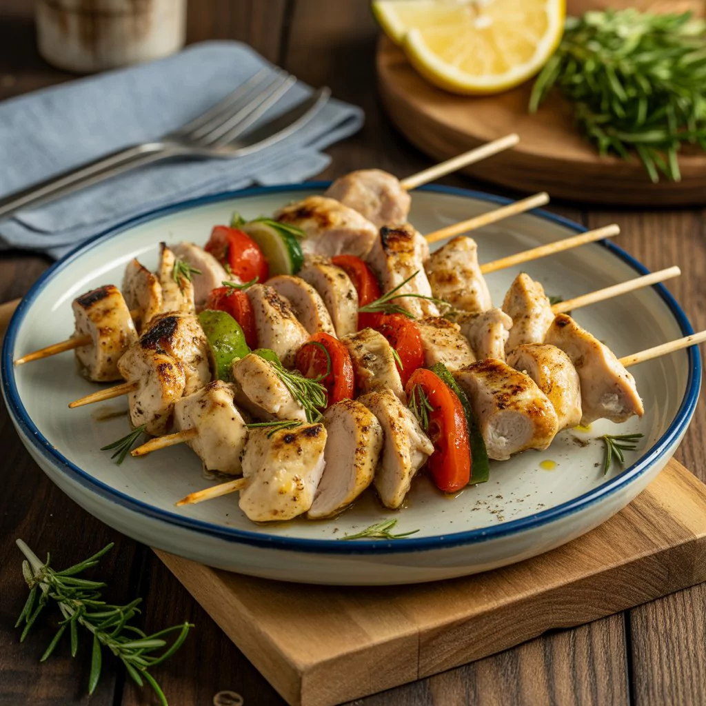 Greek Chicken Souvlaki Recipe: A Taste of Greece in Your Kitchen 3 Grilled Greek Chicken Souvlaki Served with Warm Pita Bread