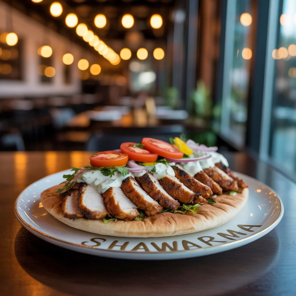 Grilled Chicken Shawarma Plate – Juicy, Flavorful & Easy to Make 3 A mouth-watering plate of grilled chicken slices served alongside fluffy white rice and creamy hummus, sprinkled with a dash of paprika for extra flavor. Perfect for a healthy and filling meal.