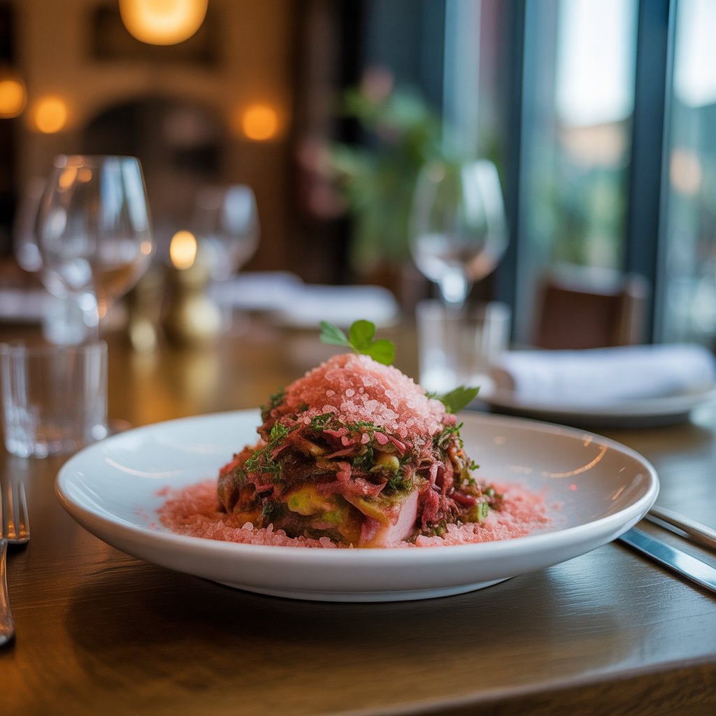 a beautifully plated pink salt monjaro d QC