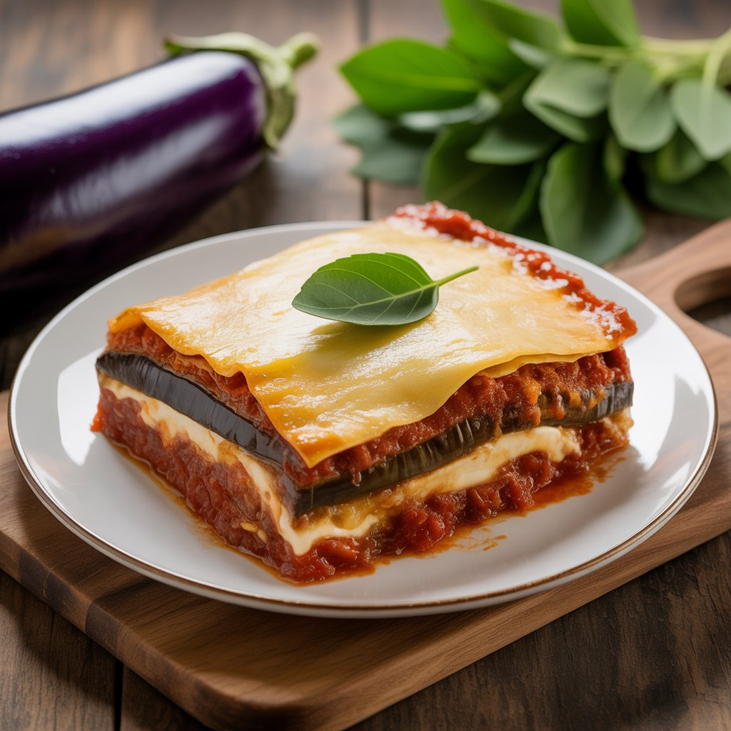 Moussaka – Classic Greek Eggplant Lasagna 2 Greek Moussaka slice with roasted eggplant, rich tomato meat sauce, and creamy cheese layers.
