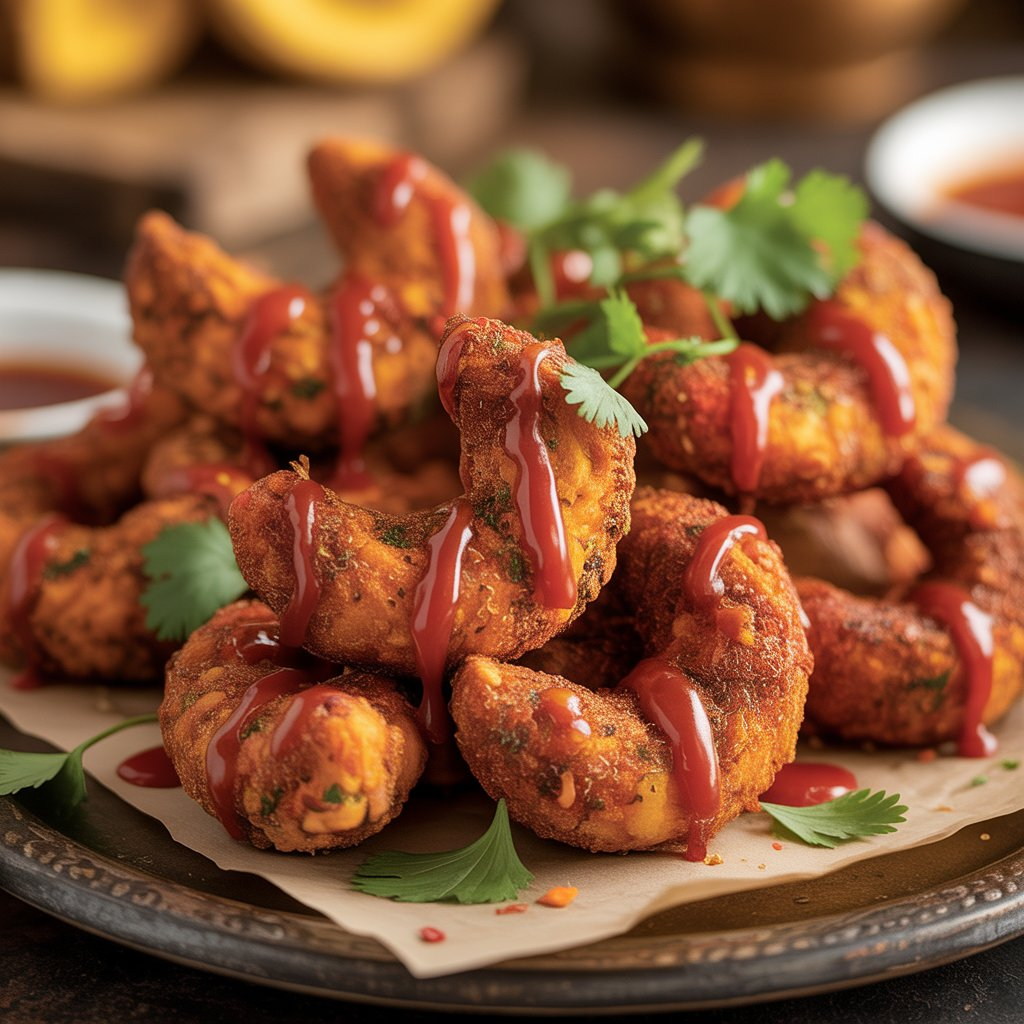 Spicy Snake Bites Recipe – A Fiery Snack You’ll Crave Again & Again! 2 Close-up of fiery spicy snake bites with chili flakes