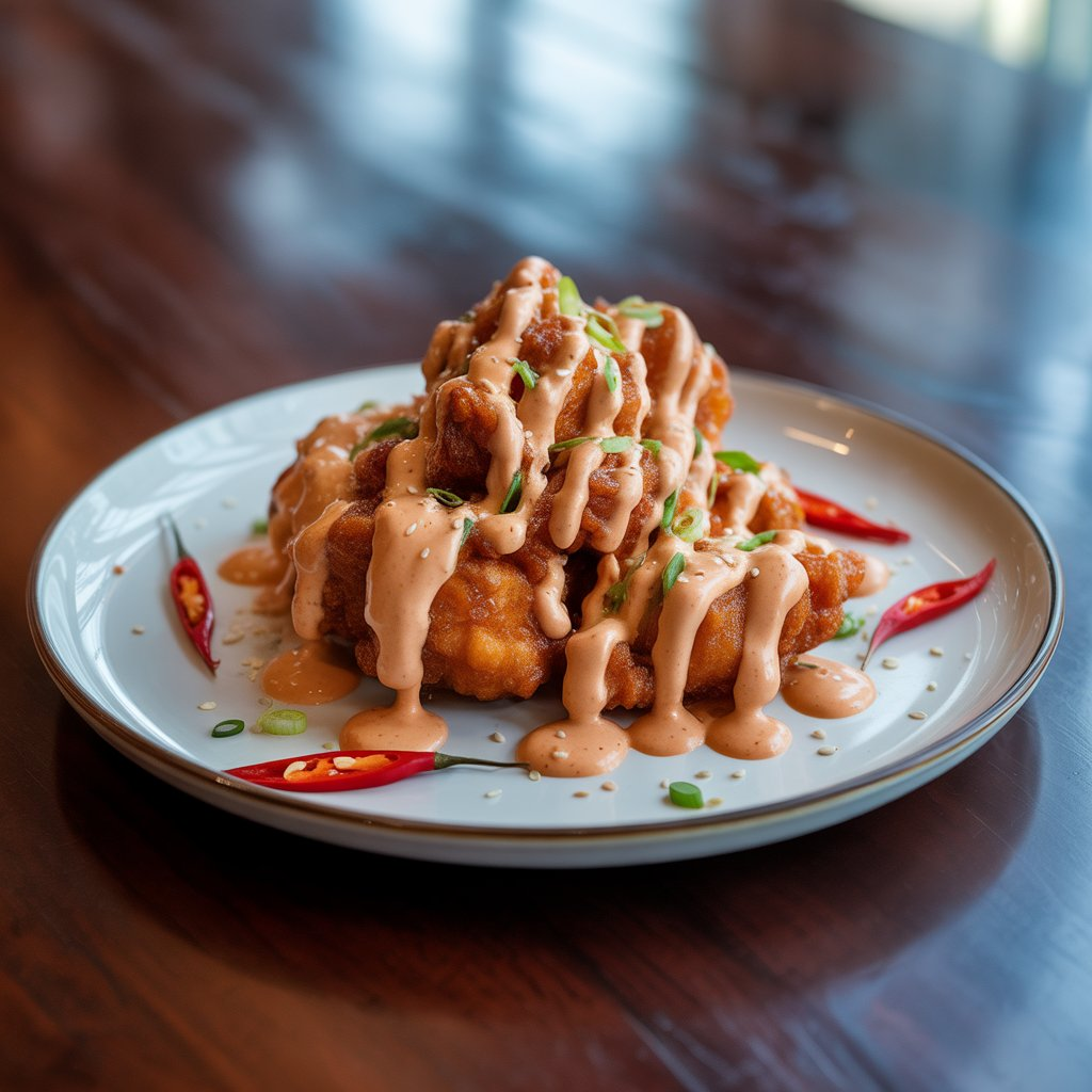 Bang Bang Chicken Recipe – Crispy, Creamy & Bursting with Flavor! 4 Crispy Bang Bang Chicken drizzled with creamy sauce