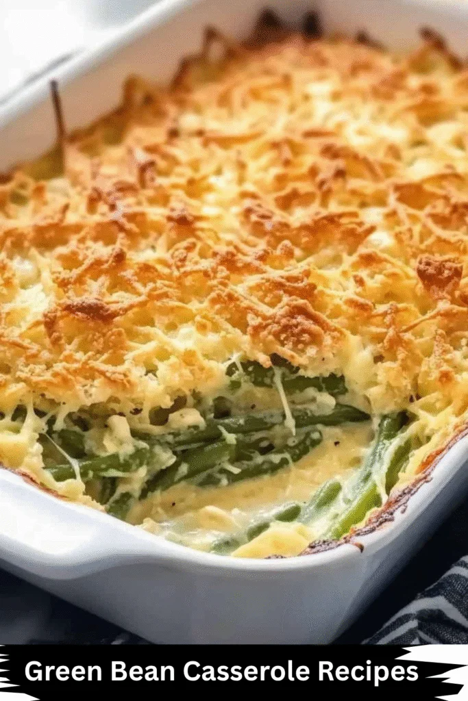 Classic Green Bean Casserole with a Golden Crunch A golden, crispy green bean casserole with a breadcrumb topping, offering a rich and savory side dish for any occasion.