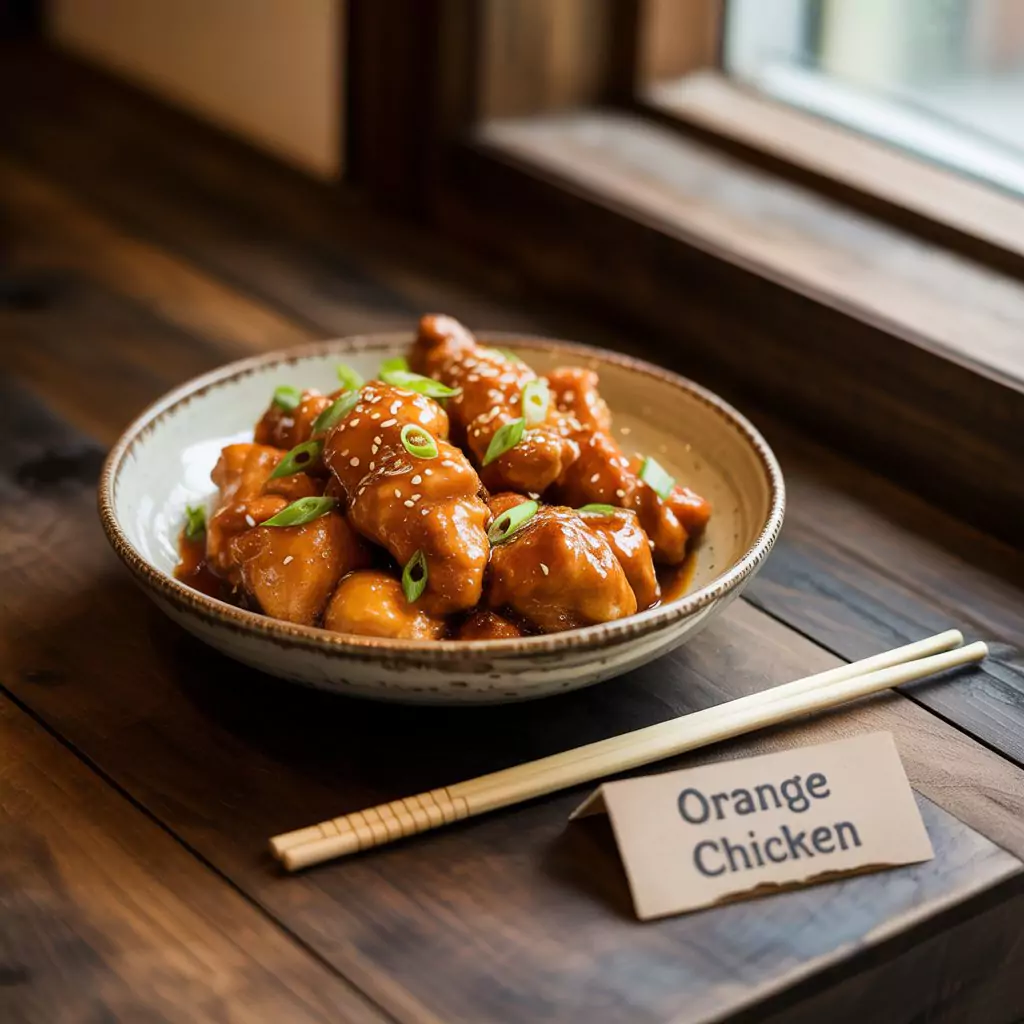 Orange Chicken Recipe – Crispy, Tangy & Better Than Takeout 2 Close-up of golden fried chicken coated in tangy orange sauce