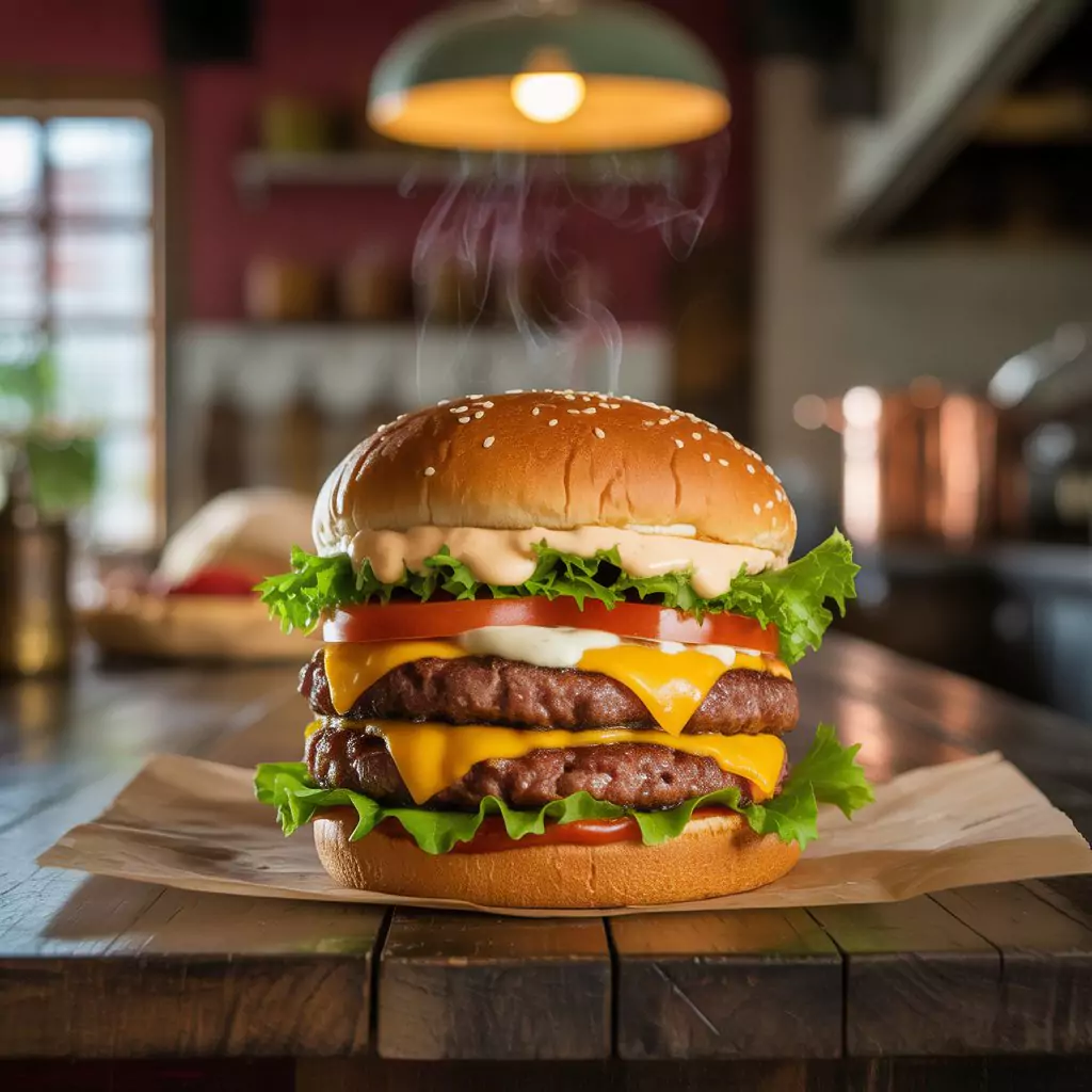 Smash Burger Recipe – The Ultimate Juicy & Crispy Burger 4 Double patty smash burger topped with melted cheddar and special sauce