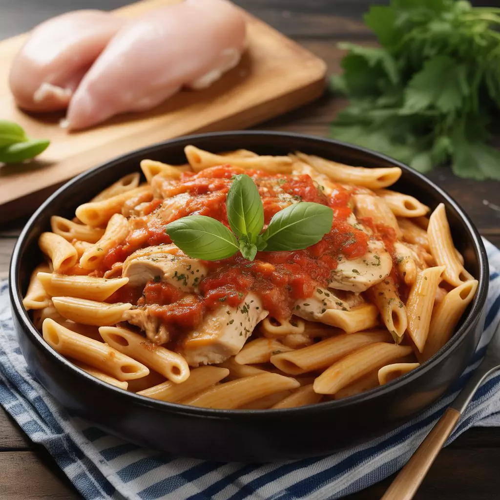 Chicken Pasta Recipes – Easy, Creamy & Delicious Ideas 3 Spicy chicken pasta with tomato sauce and herbs on a plate