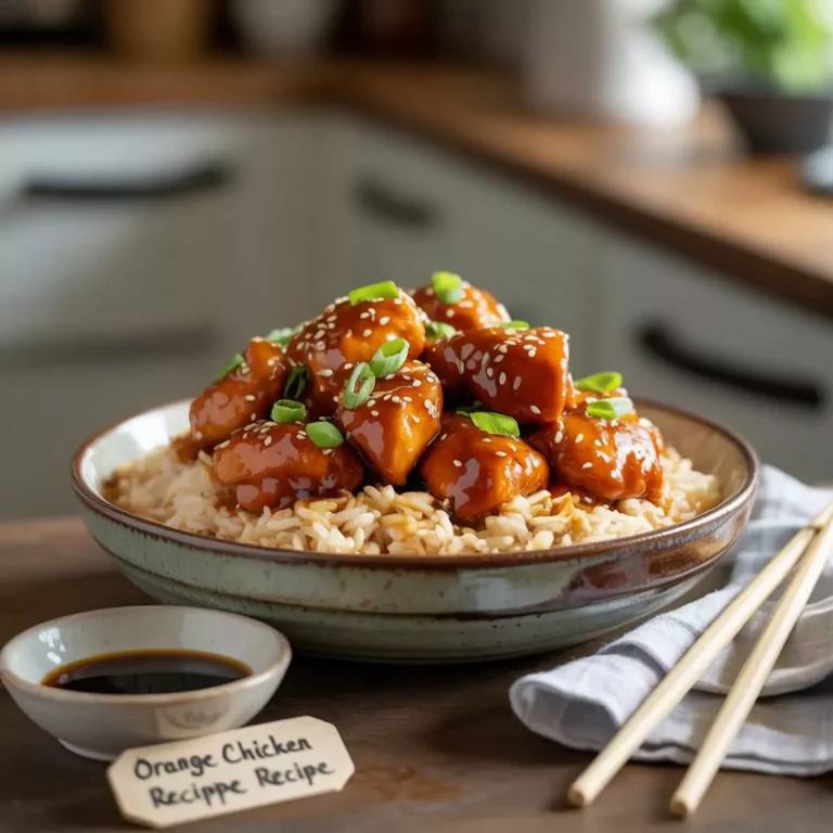 Crispy homemade orange chicken served with sesame seeds and green onions