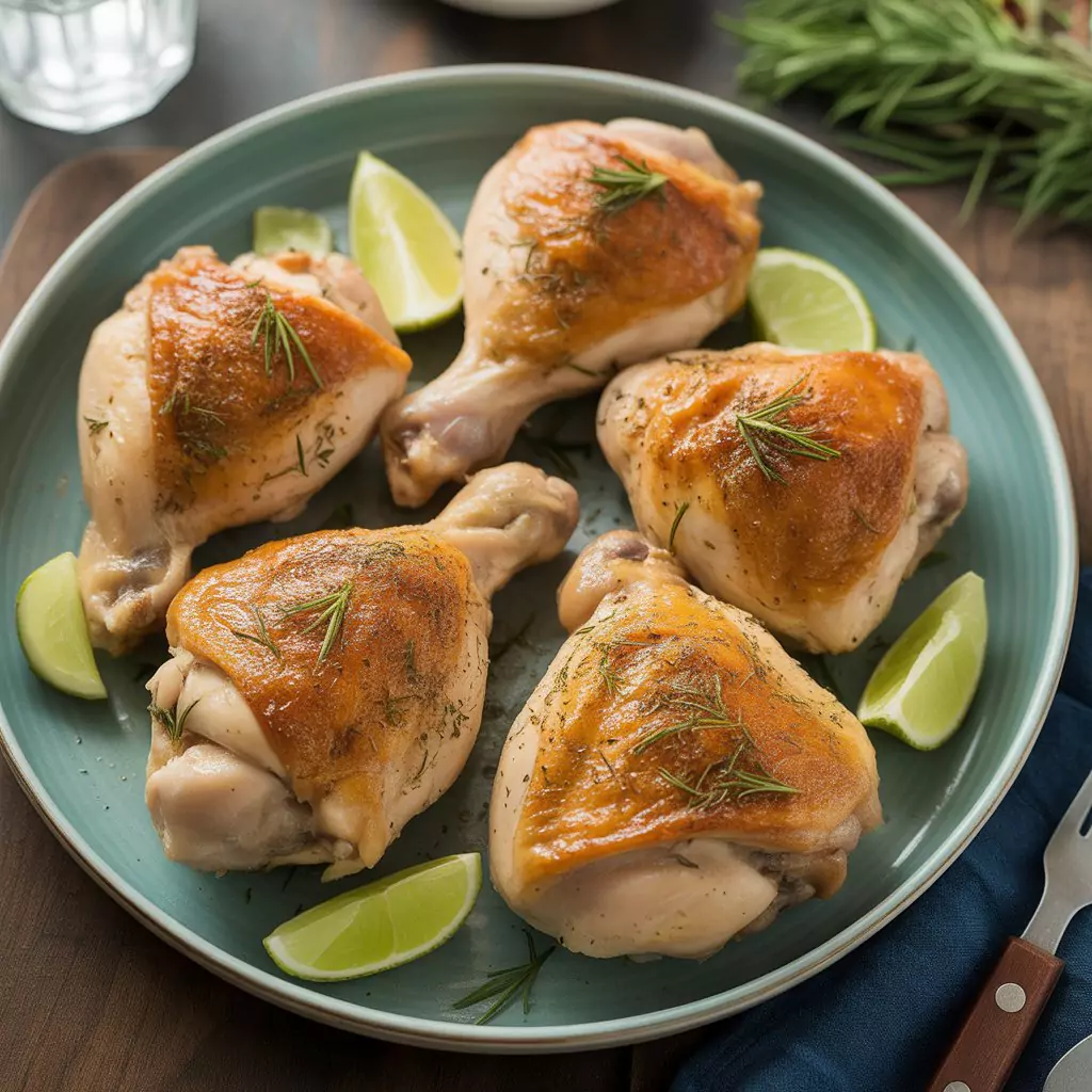 Chicken Thigh Recipes – Juicy, Flavorful & Easy to Make 2 Juicy grilled chicken thighs served with salad and lemon slices
