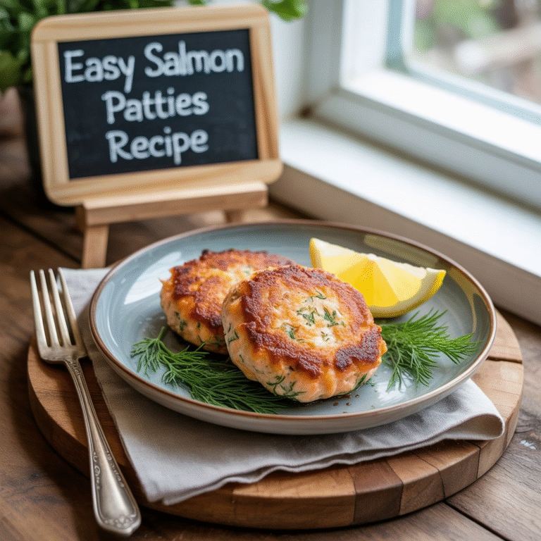 Easy Salmon Patties Recipe – Crispy, Flavorful & Ready in Minutes 3 Close-up of flavorful salmon patties with herbs and dipping sauce