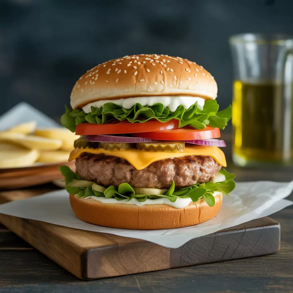 Juicy homemade smash burger with melted cheese and crispy edges