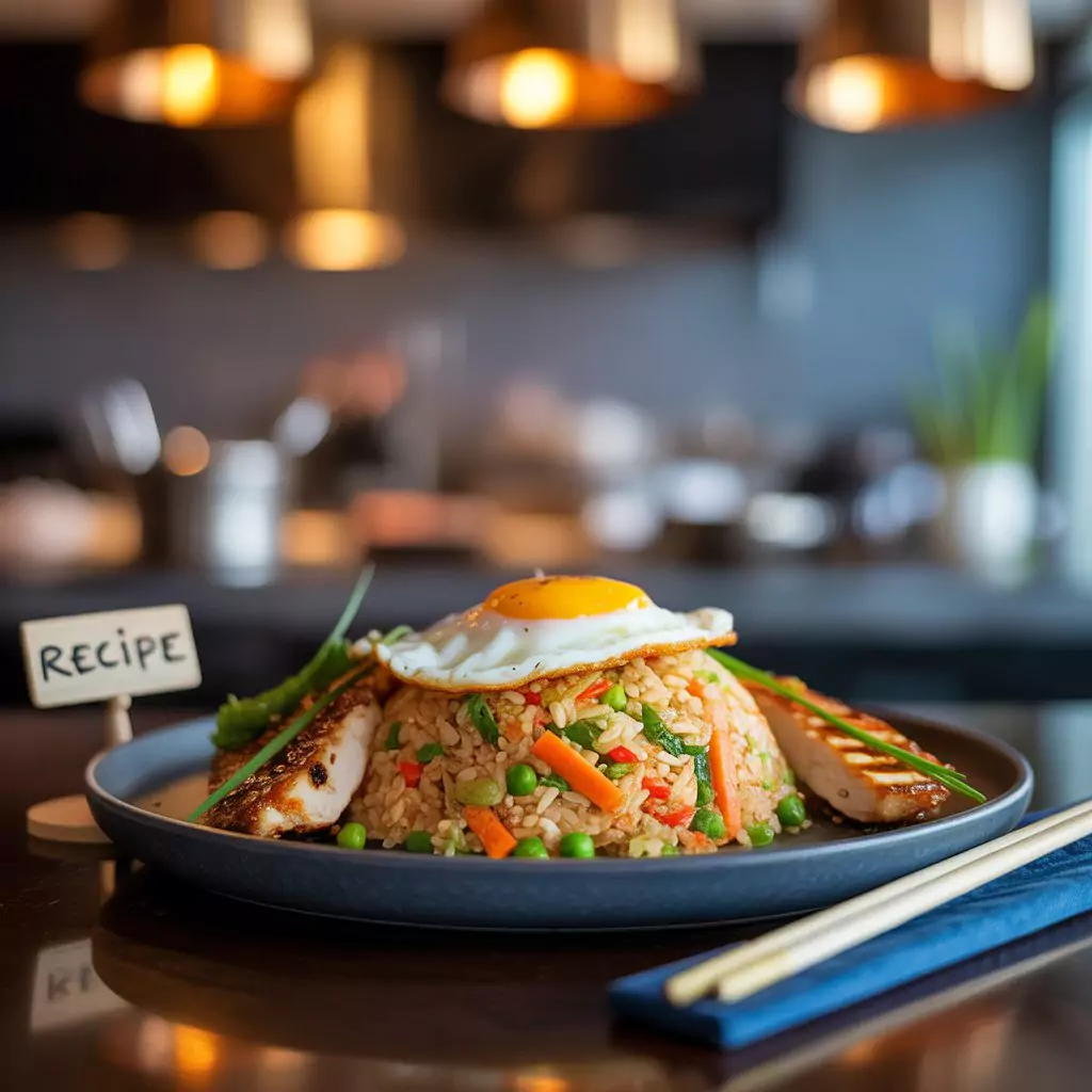 Fried Rice Recipe – Quick, Easy & Better Than Takeout 2 Delicious chicken fried rice served on a plate with garnish