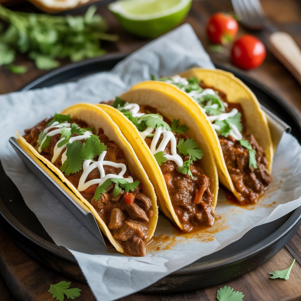 Authentic Beef Birria Tacos Recipe – Flavorful, Juicy & Irresistible 4 Authentic beef birria tacos with fresh cilantro and onions