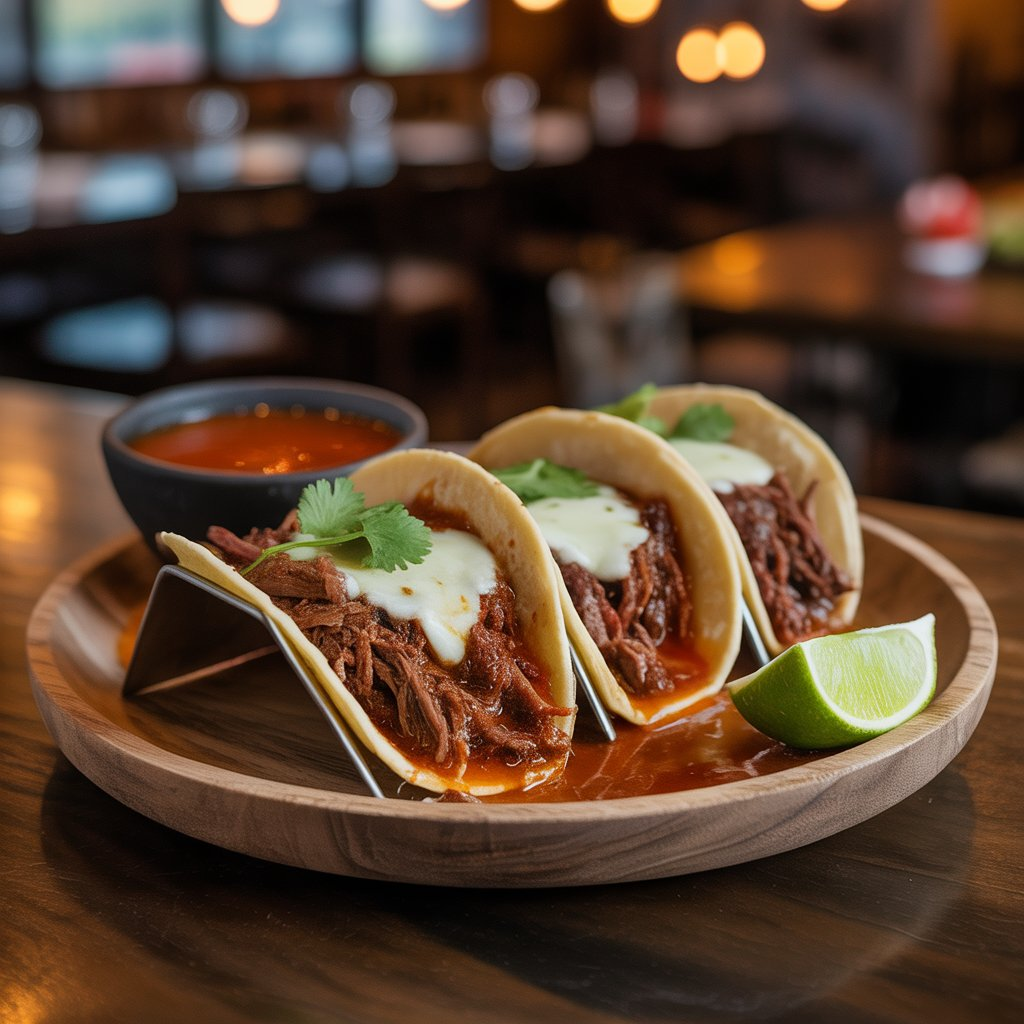 Authentic Beef Birria Tacos Recipe – Flavorful, Juicy & Irresistible 3 Juicy birria tacos dipped in rich consommé sauce