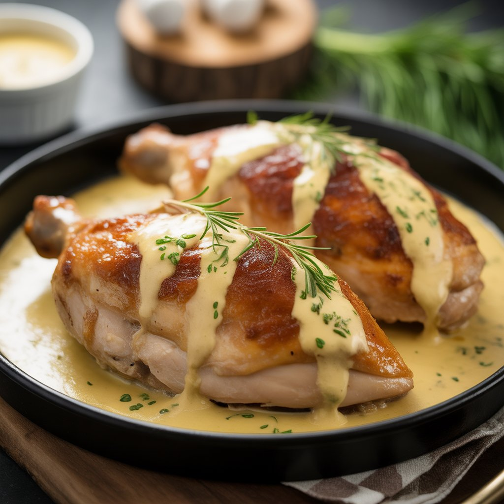 Chicken with Mustard Cream Sauce – A Rich & Easy One-Pan Dinner 2 Juicy chicken breasts topped with creamy mustard sauce