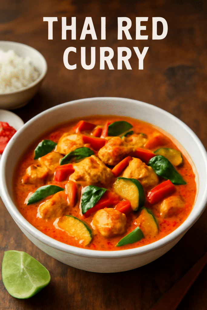 Thai Red Curry Recipe – A Bold & Comforting Thai Classic 2 Bowl of Thai red curry with vegetables and fresh basil